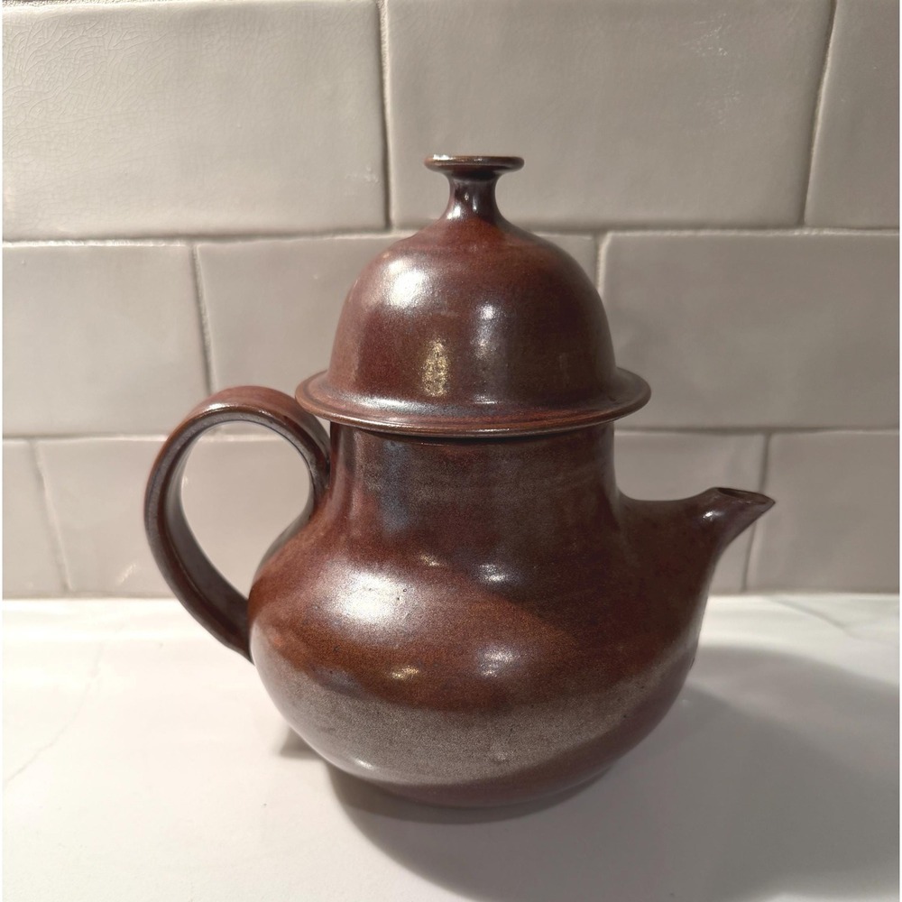 Rustic Red Brown Glaze Studio Art Pottery Teapot - Signed 5-Cup Coffee Pot